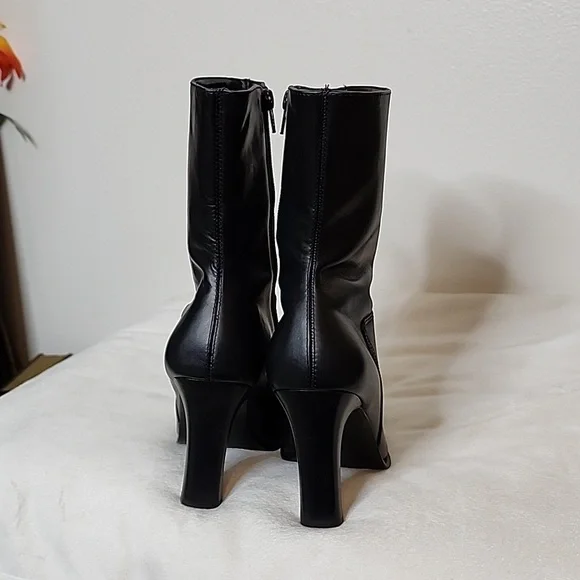 Vintage Steve Madden Josie Leather Boots Y2K 90S Ankle Booties Black Heeled RARE - Picture 12 of 15